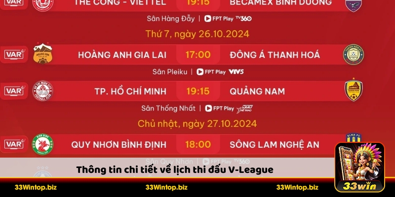 Cập nhật lịch thi đấu V-League